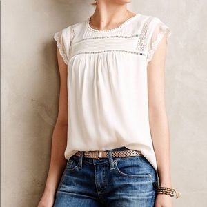 Anthropologie meadow rue white lace top, size L
